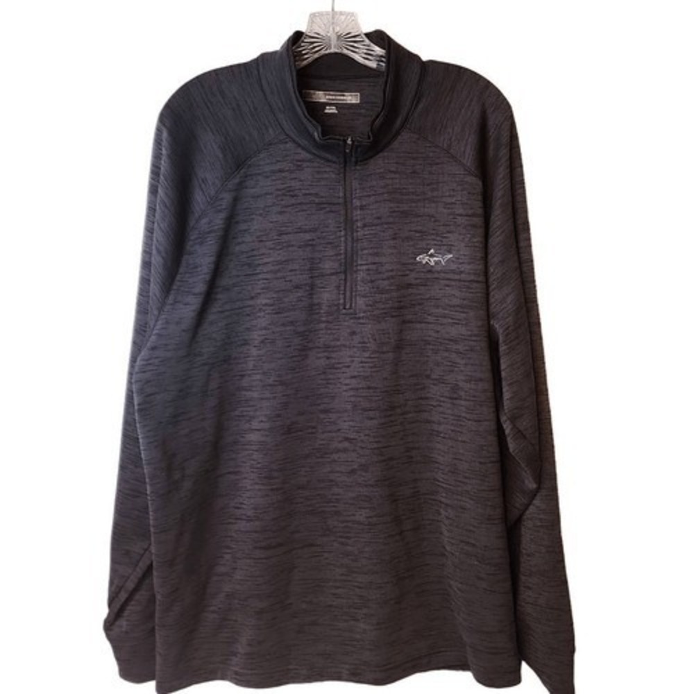 Greg Norman Mens XXL 1/4 Zip Pullover Charcoal Heather Gray Golf Shark Logo
